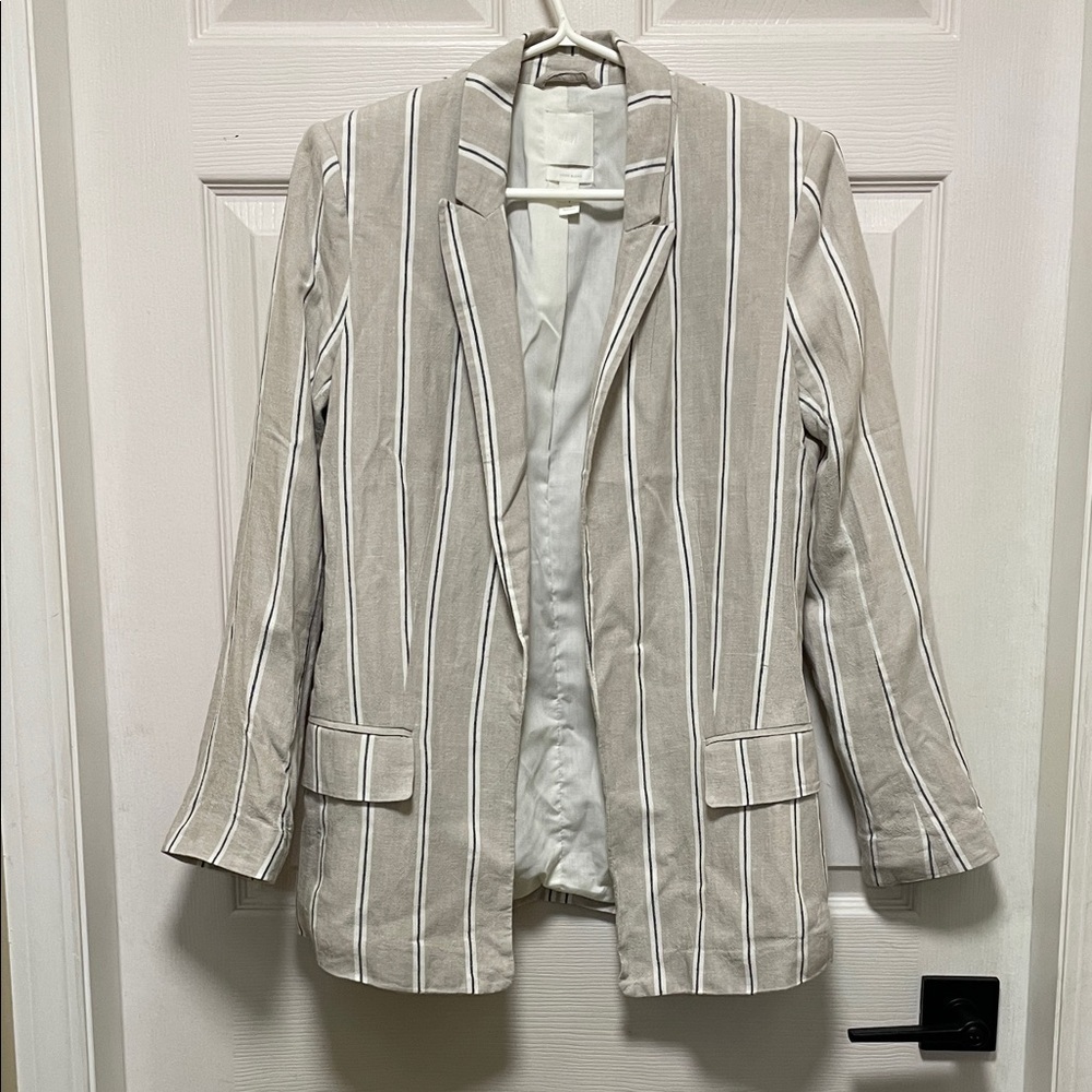 H&M | NWOT | Beige & White | Striped | Linen Blend | Blazer | Size 4